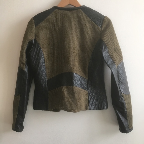 H&M Olive Green Moto Jacket with Faux Leather Trim sz 12 - Picture 6 of 7